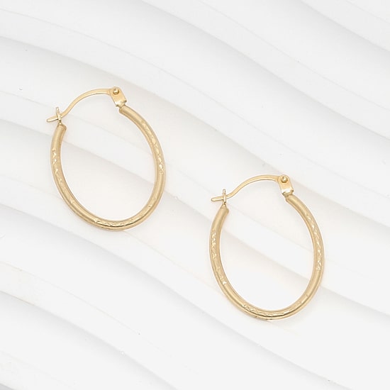 Womens 14K Gold 20.5mm Oval Hoop Earrings
