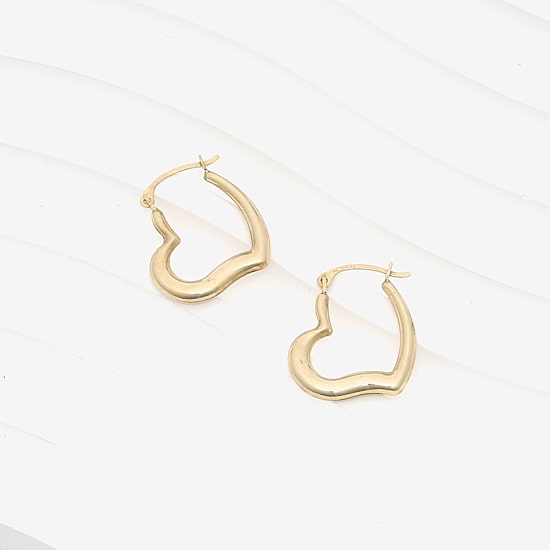 Womens 14K Gold 19mm Heart Hoop Earrings