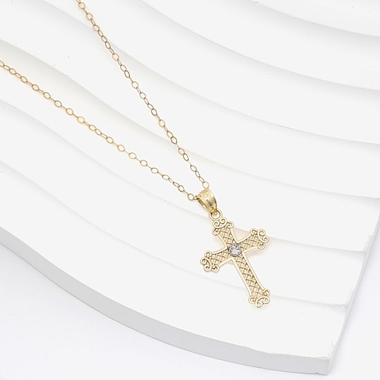 Cross Unisex Adult 14K Two Tone Gold Cross Pendant
