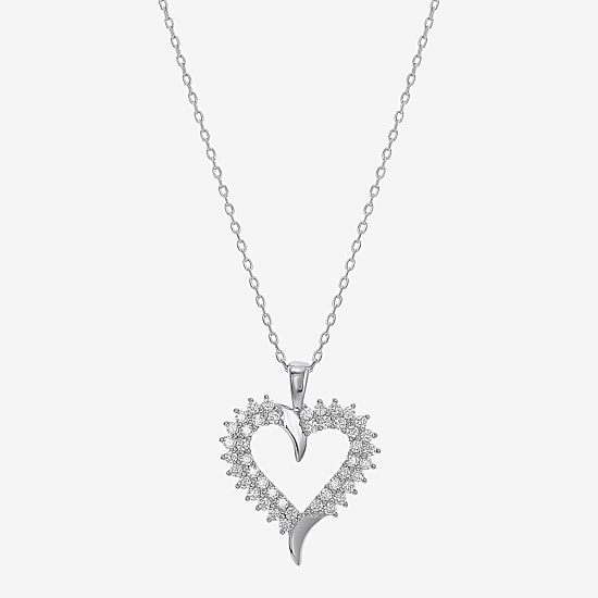 Diamonart Womens White Cubic Zirconia Sterling Silver Heart 18 Inch Pendant Necklace