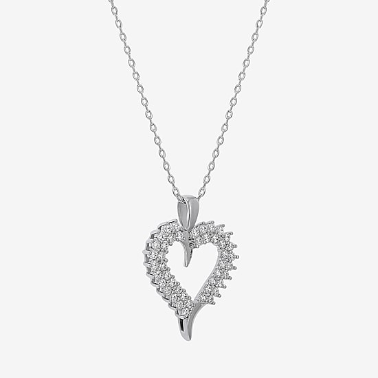 Diamonart Womens White Cubic Zirconia Sterling Silver Heart 18 Inch Pendant Necklace