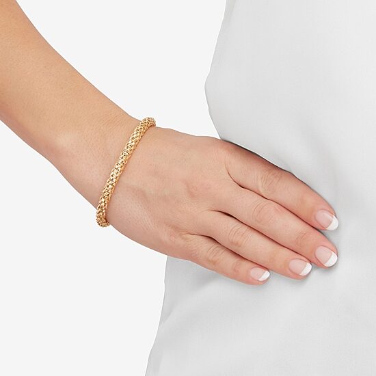 Limited Quantities! Womens 14K Gold 7.5 Inch Hollow Popcorn Chain Bracelet