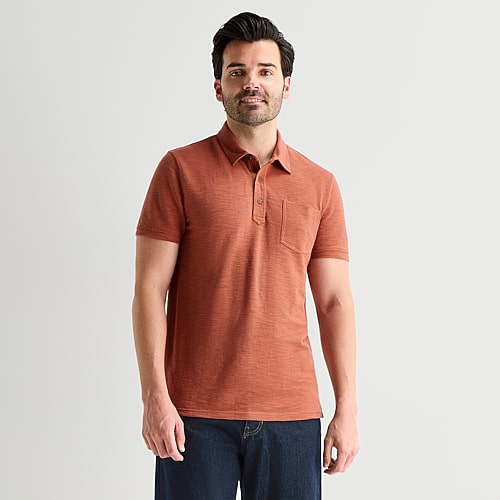 mutual weave Mens Regular Fit Short Sleeve Polo Shirt, Large, Brown