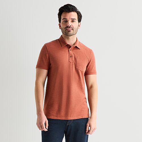 mutual weave Mens Regular Fit Easy-on + Easy-off Adaptive Short Sleeve Polo Shirt, X-large, Brown