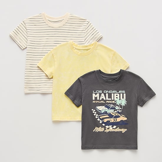 Grayson Little Toddler Boys Crew Neck Short Sleeve Relaxed Fit 3 Pack Graphic T-Shirt