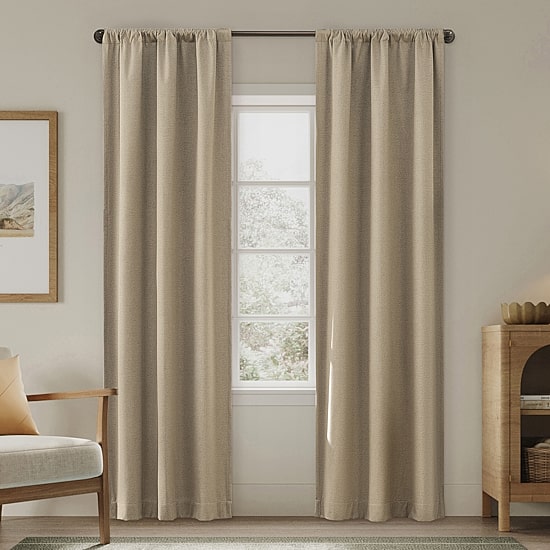 Sun Zero Presley Herringbone Magnetic Rod Pocket Light-Filtering Set of 2 Curtain Panel