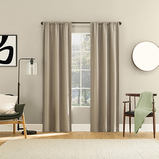 Sun Zero Presley Herringbone Magnetic Rod Pocket Light-Filtering Set of 2 Curtain Panel