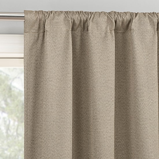 Sun Zero Presley Herringbone Magnetic Rod Pocket Light-Filtering Set of 2 Curtain Panel