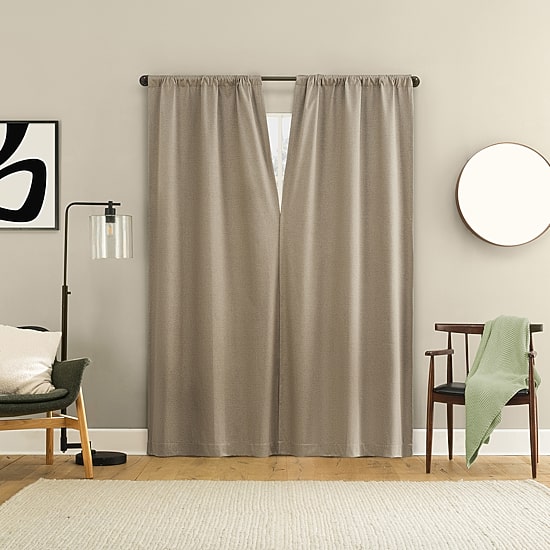 Sun Zero Presley Herringbone Magnetic Rod Pocket Light-Filtering Set of 2 Curtain Panel