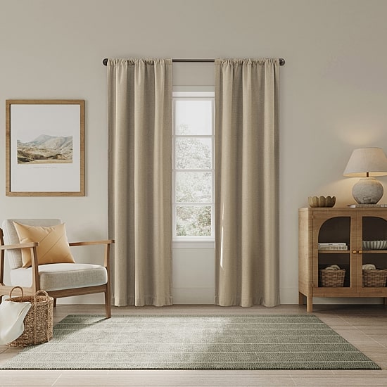 Sun Zero Presley Herringbone Magnetic Rod Pocket Light-Filtering Set of 2 Curtain Panel