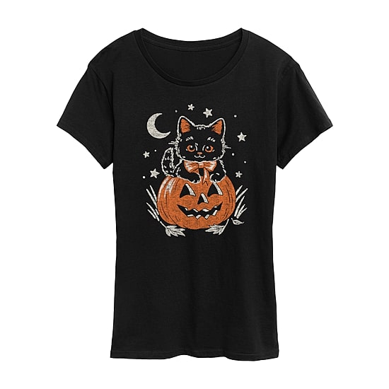 Halloween Kitten Womens Crew Neck Short Sleeve Regular Fit Graphic T-Shirt
