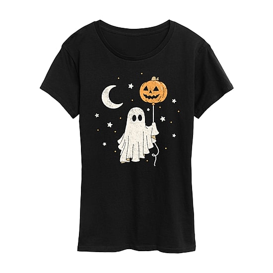 Ghost Pumpkin Balloon Womens Crew Neck Short Sleeve Regular Fit Graphic T-Shirt