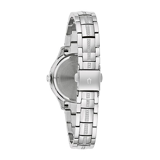 Bulova Crystal Womens Crystal Accent Silver Tone Stainless Steel Bracelet Watch 96l291