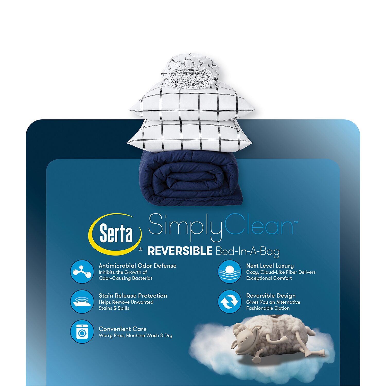 Serta Simply Clean™ Reversible Antimicrobial Treated Complete Bedding Set with Sheets