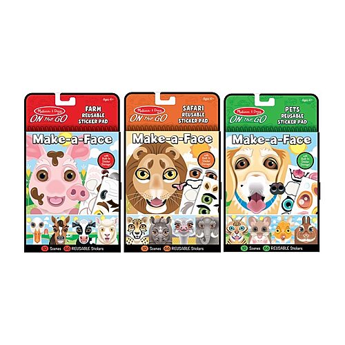 Melissa & Doug Make-A-Face Reusable Sticker Pad Bundle (3-Pack): Safari, Farm And Pets Sticker Activity Pads, One Size, Multiple Colors
