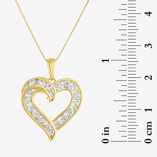 (G-H / I1-I2) Womens 1 CT. T.W. Lab Grown White Diamond 10K Gold Heart 18 Inch Pendant Necklace
