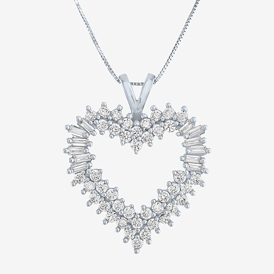 (G-H / I1-I2) Womens 1 CT. T.W. Lab Grown White Diamond 10K Gold Heart 18 Inch Pendant Necklace