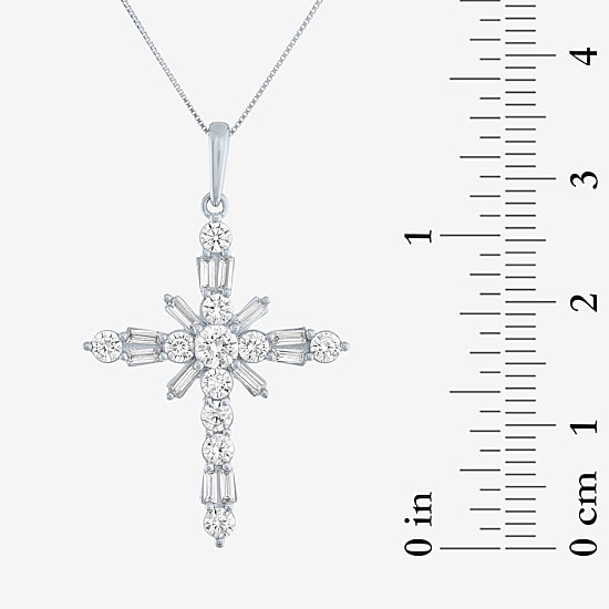 (G-H / Si2-I1) Womens 1 CT. T.W. Lab Grown White Diamond 10K Gold Cross 18 Inch Pendant Necklace
