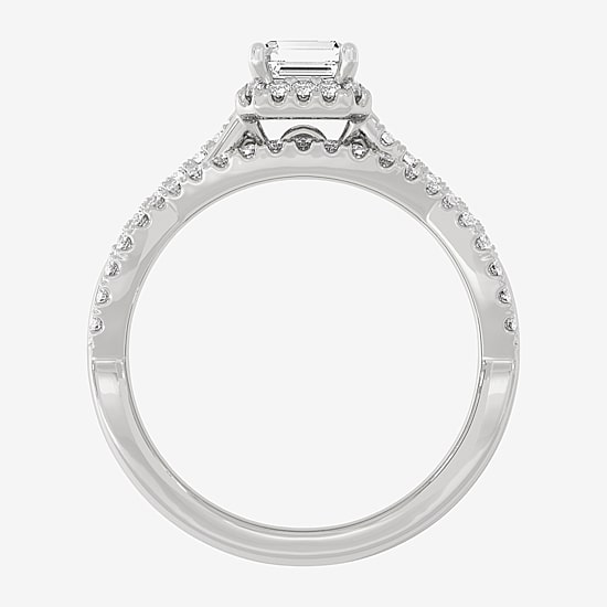 (H-I / Si1-Si2) Womens 1 1/5 CT. T.W. Lab Grown White Diamond 10K White Gold Side Stone Halo Bridal Set