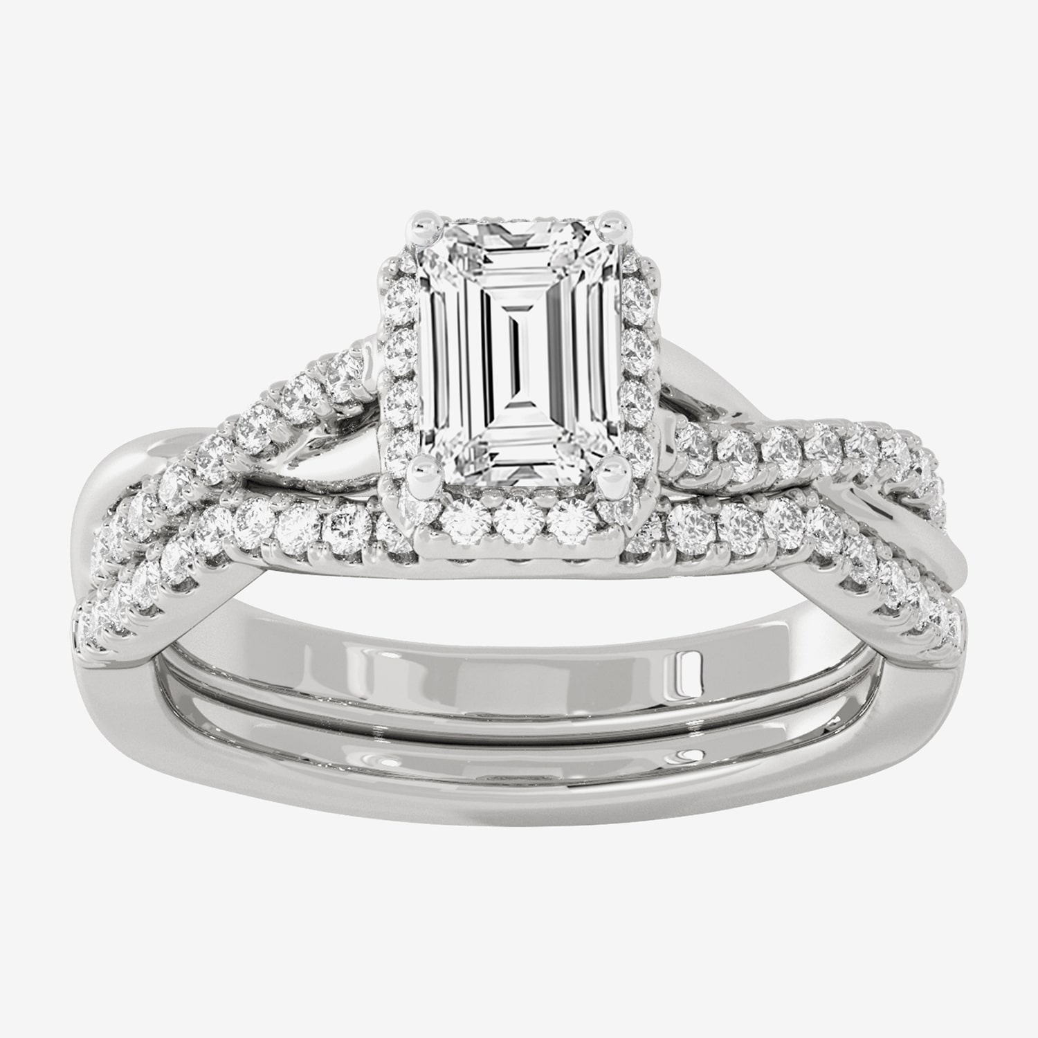 H-I / Si1-Si2) Womens / CT. T.W. Lab Grown White Diamond 10K Gold Side Stone Halo Bridal Set