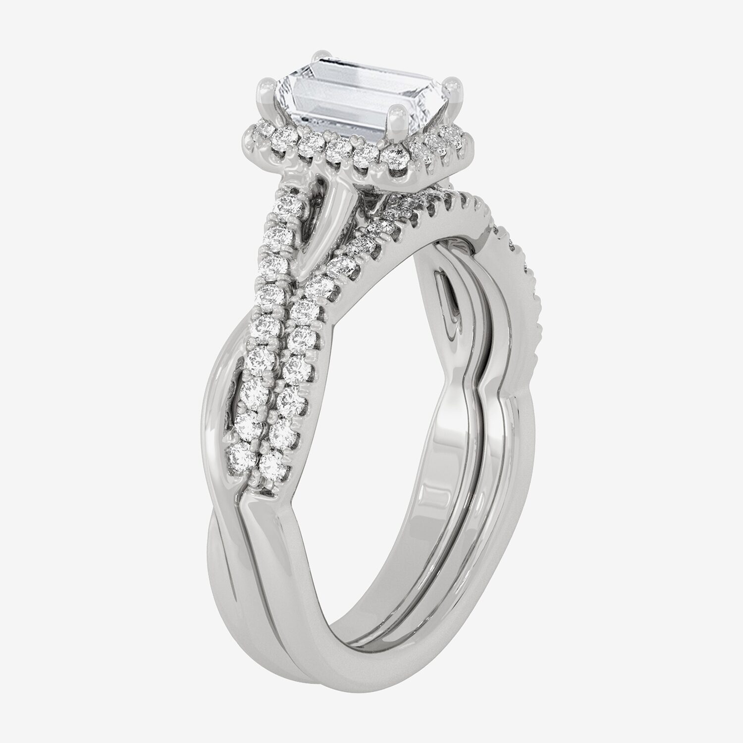 H-I / Si1-Si2) Womens / CT. T.W. Lab Grown White Diamond 10K Gold Side Stone Halo Bridal Set