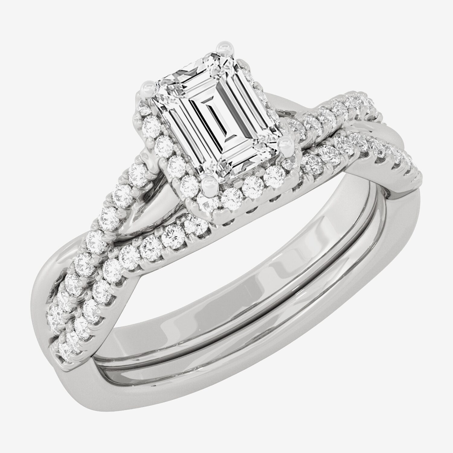 H-I / Si1-Si2) Womens / CT. T.W. Lab Grown White Diamond 10K Gold Side Stone Halo Bridal Set