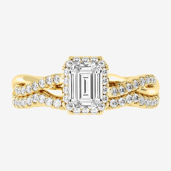 (H-I / Si1-Si2) Womens 1 1/5 CT. T.W. Lab Grown White Diamond 10K White Gold Side Stone Halo Bridal Set