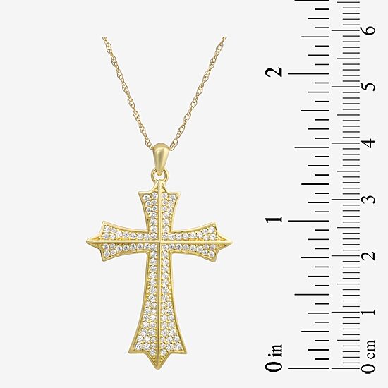 Mens White Cubic Zirconia 14K Gold Cross Pendant Necklace