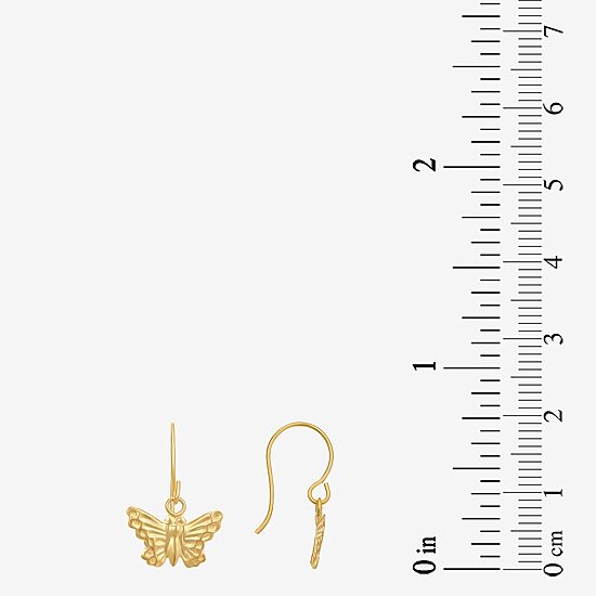 Womens 10K Gold Butterfly Drop Earrings