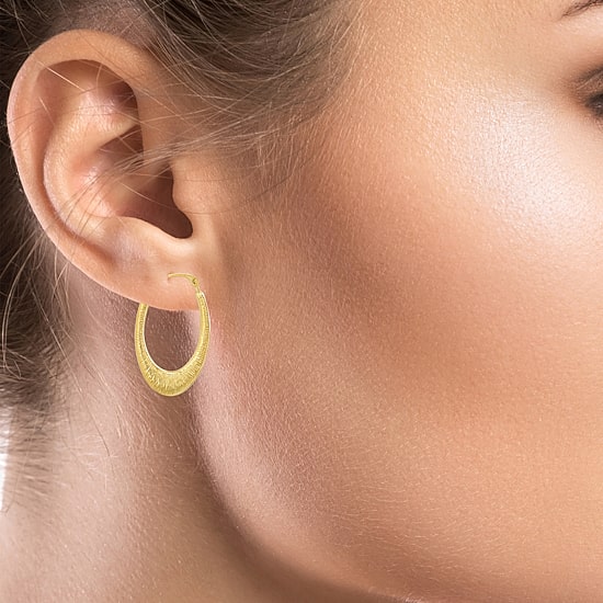 Womens 14K Gold 25mm Oval Hoop Earrings