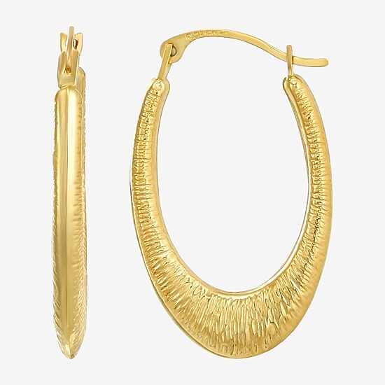 Womens 14K Gold 25mm Oval Hoop Earrings