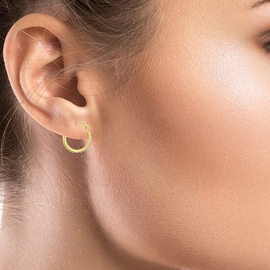 Womens White Crystal 14K Gold 15mm Round Hoop Earrings