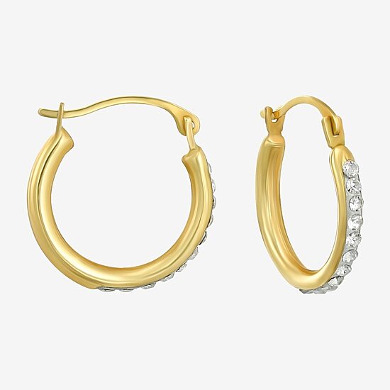 Womens White Crystal 14K Gold 15mm Round Hoop Earrings
