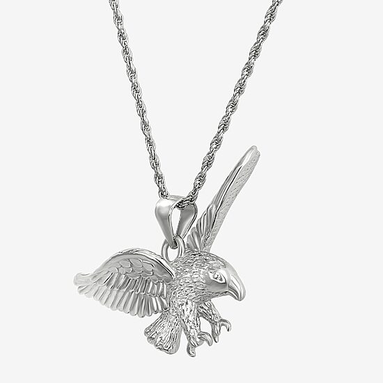 Eagle Mens Sterling Silver Cross 24 Inch Pendant Necklace