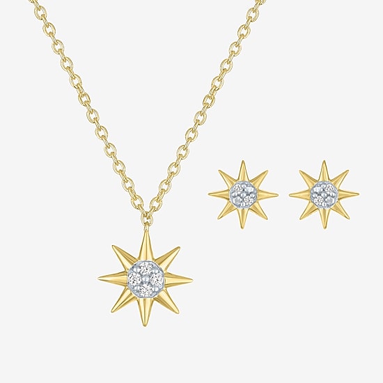 Diamond Addiction North Star (G-H / Si2-I1) Womens Diamond Accent Lab Grown White Diamond 14K Gold Over Silver Star 2-pc. Jewelry Set