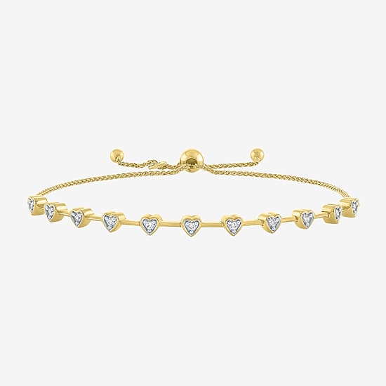 (G-H / I1-I2) Womens 1/10 CT. T.W. Lab Grown White Diamond 14K Gold Over Silver Heart Bolo Bracelet