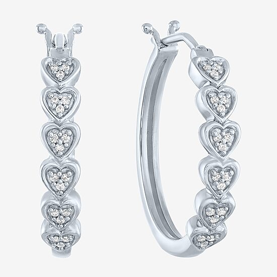 (G-H / I1-I2) Womens 1/10 CT. T.W. Lab Grown White Diamond Sterling Silver 20.8mm Heart Hoop Earrings