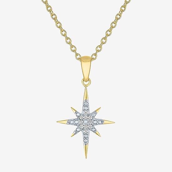 (G-H / Si2-I1) North Star Womens Diamond Accent Lab Grown White Diamond 14K Gold Over Silver Sterling Silver Star 18 Inch Pendant Necklace