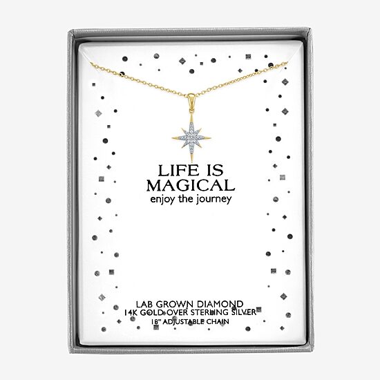 (G-H / Si2-I1) North Star Womens Diamond Accent Lab Grown White Diamond 14K Gold Over Silver Sterling Silver Star 18 Inch Pendant Necklace