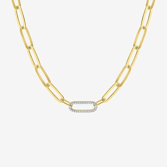 (G-H / I1-I2) Womens 1/10 CT. T.W. Lab Grown White Diamond 14K Gold Over Silver Paperclip 18 Inch Pendant Necklace