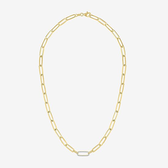 (G-H / I1-I2) Womens 1/10 CT. T.W. Lab Grown White Diamond 14K Gold Over Silver Paperclip 18 Inch Pendant Necklace