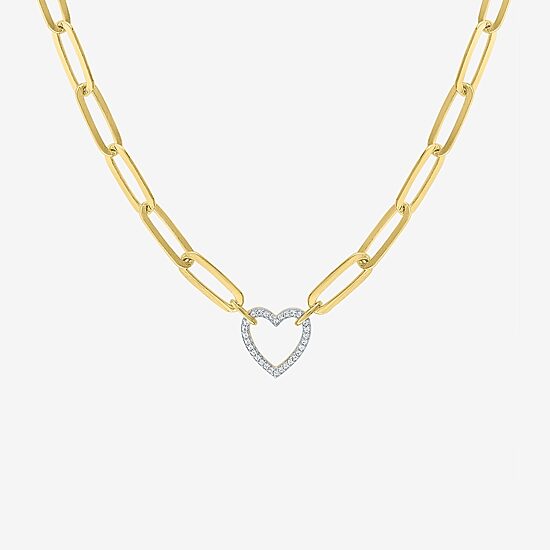 (G-H / I1-I2) Womens 1/10 CT. T.W. Lab Grown White Diamond 14K Gold Over Silver Heart 18 Inch Pendant Necklace