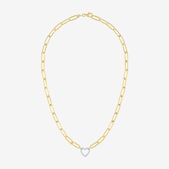 (G-H / I1-I2) Womens 1/10 CT. T.W. Lab Grown White Diamond 14K Gold Over Silver Heart 18 Inch Pendant Necklace