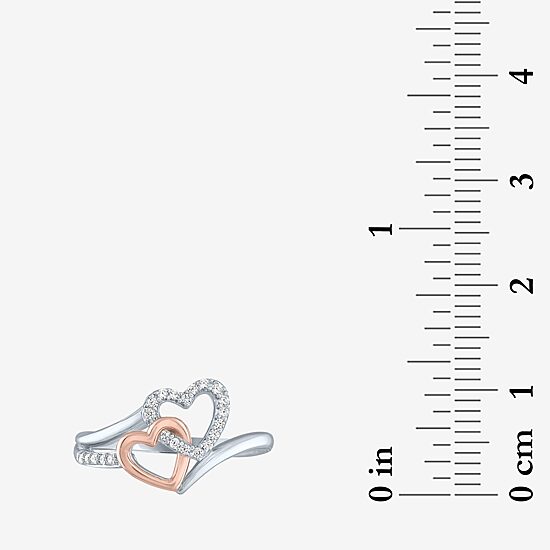 (G-H / Si2-I1) Womens 1/10 CT. T.W. Lab Grown White Diamond 14K Rose Gold Over Silver Sterling Silver Heart Bypass  Cocktail Ring
