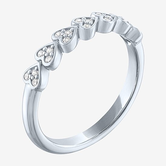 (G-H / Si2-I1) Womens 3.5MM 1/10 CT. T.W. Lab Grown White Diamond Sterling Silver Heart Band