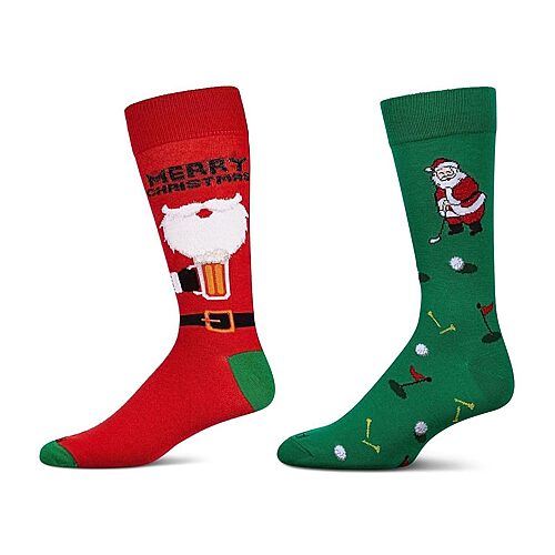 2 Pair Men's Rayon Blend Christmas Holiday Novelty Crew Socks - Red / 10-13
