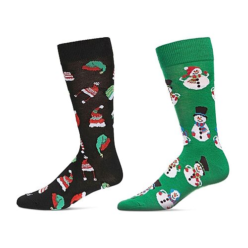 2 Pair Men's Rayon Blend Christmas Holiday Novelty Crew Socks - Green / 10-13