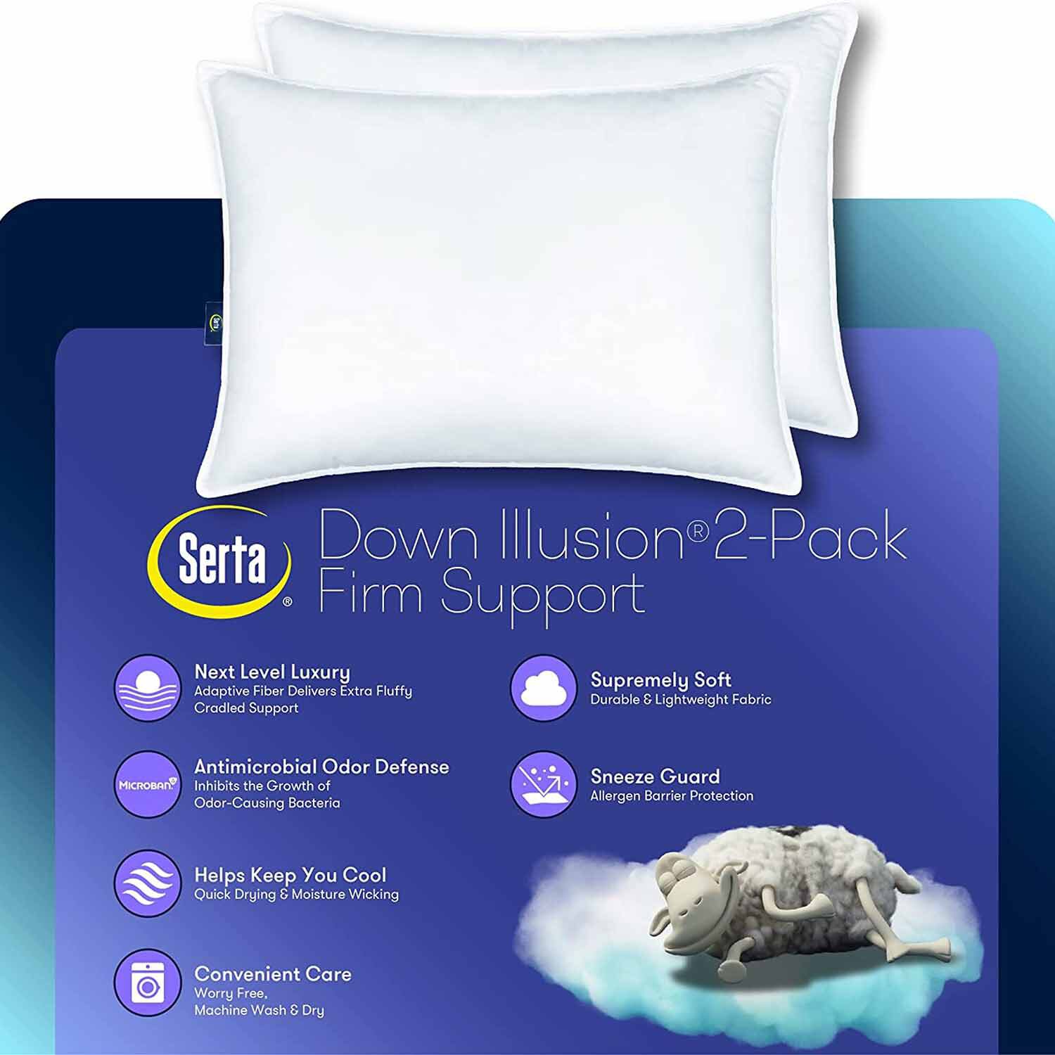 Serta® Down Illusion Firm Density 2-Pack Allergen Barrier 2 Pack Firm Density Bed Pillow