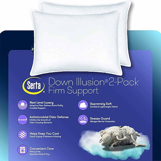 Serta® Down Illusion Firm Density 2-Pack Allergen Barrier 2 Pack Firm Density Bed Pillow