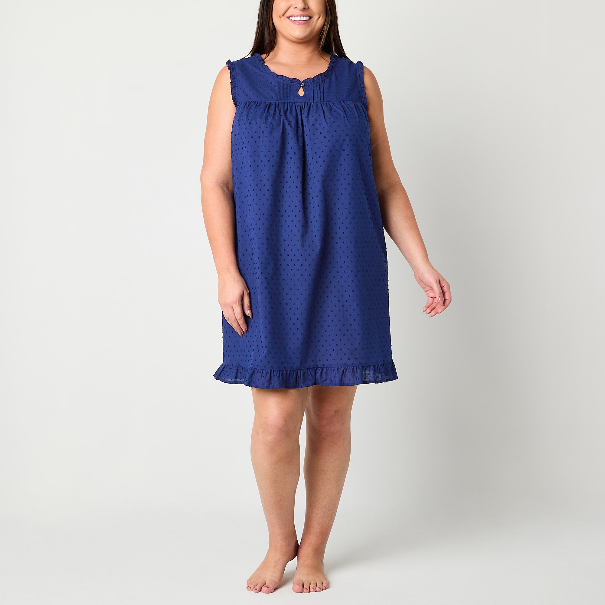 Adonna Womens Plus Sleeveless Keyhole Neck Nightgown